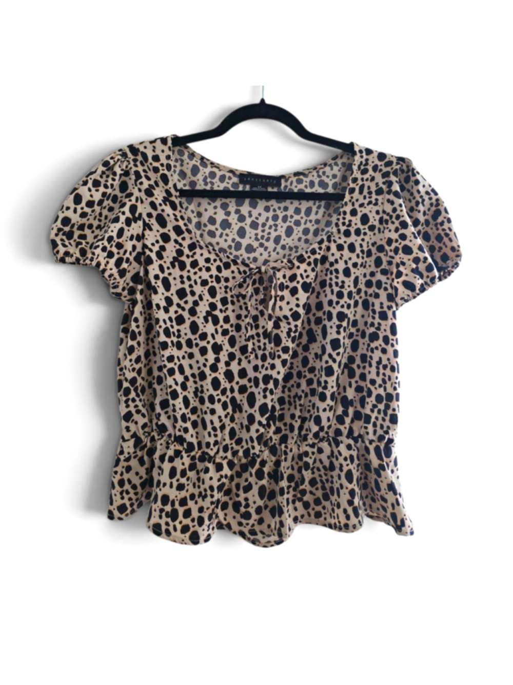 Sanctuary women's blouse animal print V-neck peplum short sleeve size M
